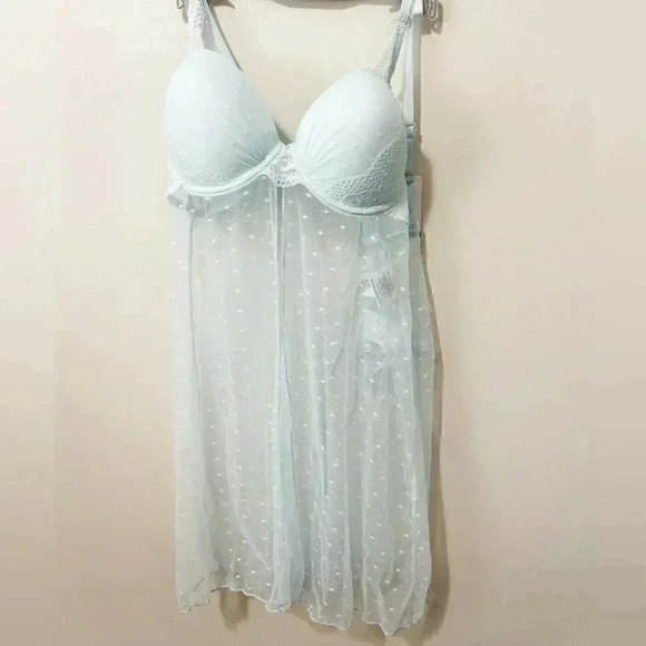NWT FLORA NIKROOZ BABY BLUE BABYDOLL LINGERIE SET L - Picture 1 of 7